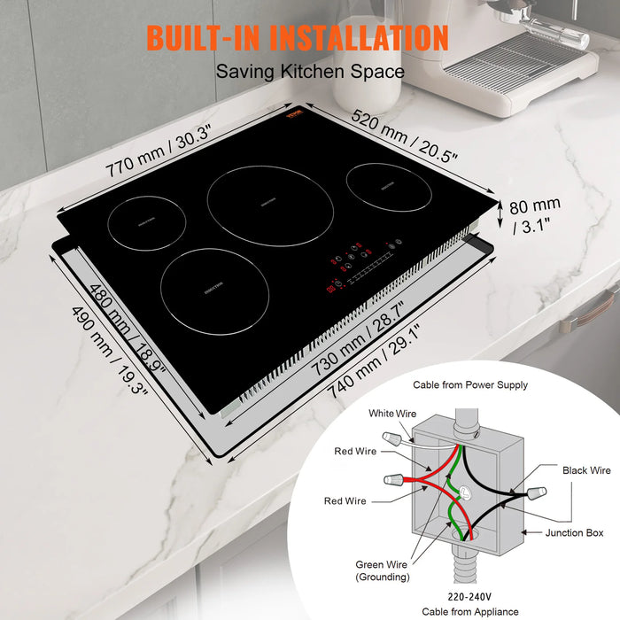 Enagua Mart 30" 4-Burner Built-In Electric Induction Cooktop - 7500W Multifunctional Magnetic Stove Top