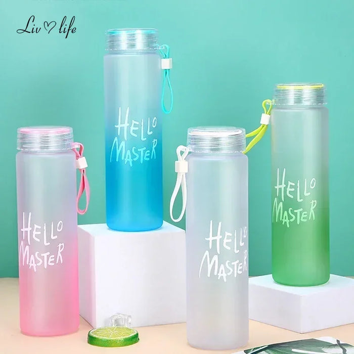 Enagua Mart 500ml Gradient Color Glass Water Bottle - Frosted Transparent Bottle with Rope Handle