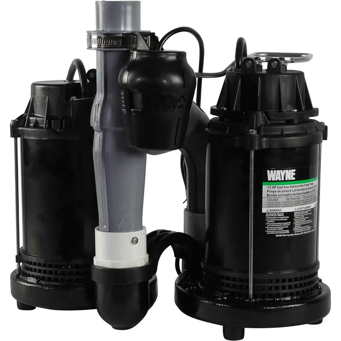 Enagua Mart Wayne 1/2 HP Basement Sump Pump System - Integrated Vertical Float Switch with 12V Battery Back-Up