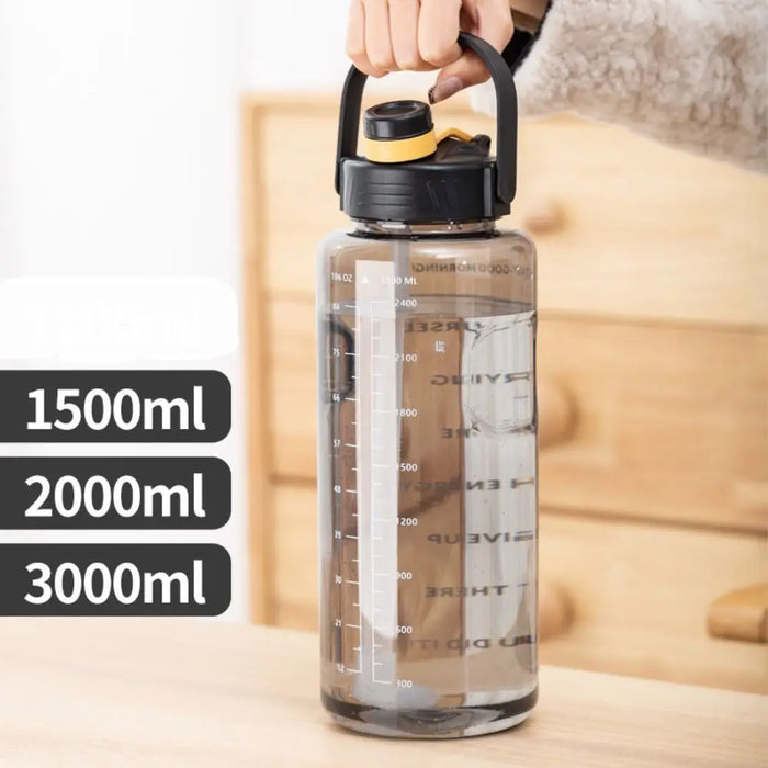 Enagua Mart Large Capacity Sports Water Bottle - 1.5L, 2L, 3L Portable and Leakproof with Time Marker