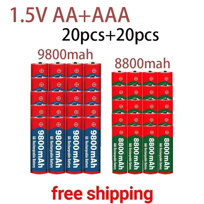 Enagua Mart 1.5V Rechargeable Battery - 9800mAh AA and 8800mAh AAA Alkaline Batteries for Clocks, Cameras, and Toys