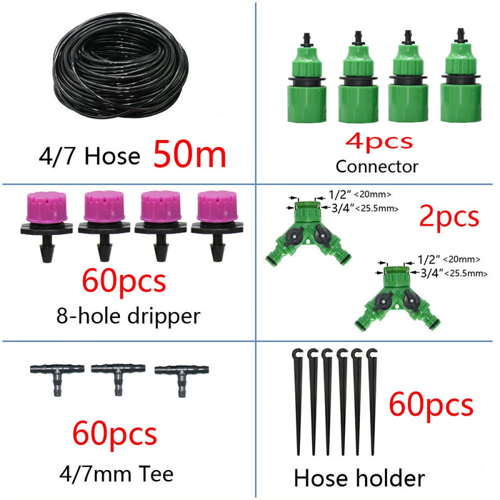 Enagua Mart 50M/5M DIY Drip Irrigation System - Automatic Watering Garden Hose Micro Drip Watering Kits with Adjustable Drippers