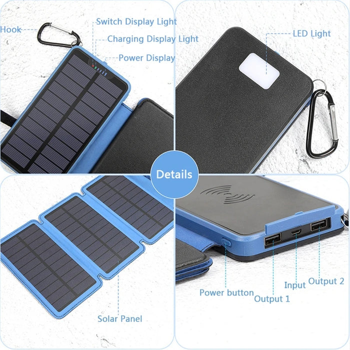 Enagua Mart 20000mAh Foldable 4 Solar Panel Power Bank - Dual USB Fast Charging Power Bank for iPhone, Samsung, with Flashlight