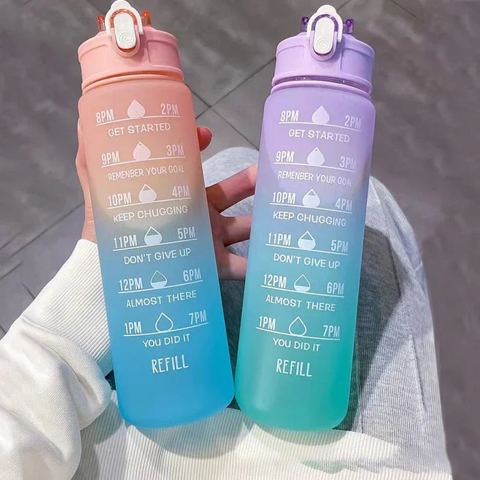 Enagua Mart 900ml Sports Water Bottle - High-Temperature Resistant, Graduated Straw Cup, Rainbow Frosted Progressive Color