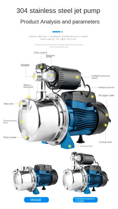 Enagua Mart 304 Stainless Steel Intelligent Variable Frequency Booster Pump - Automatic Jet Pump for Home and Garden Water Supply