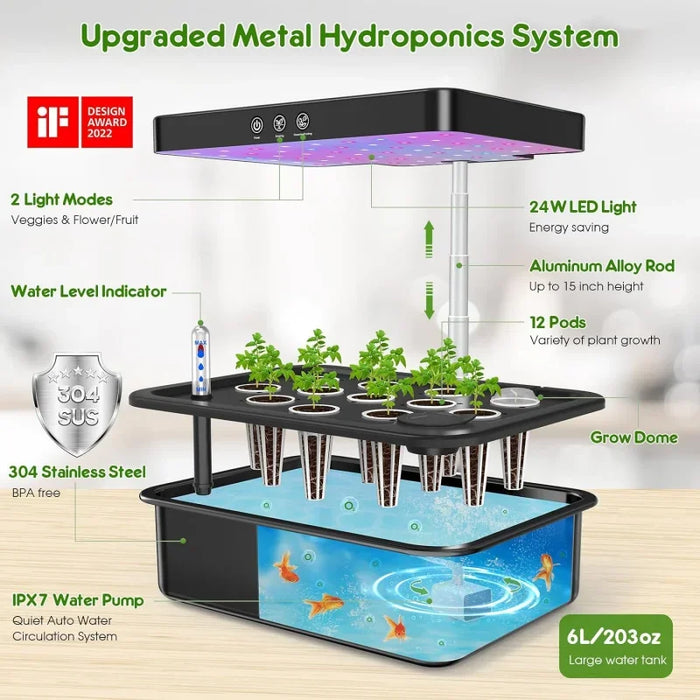 Enagua Mart 12-Pods Indoor Gardening System - LED Grow Light Plants Germination Kit