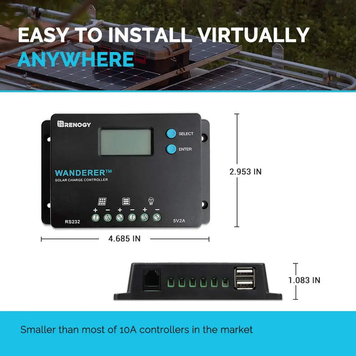 Enagua Mart Renogy 10A 12V/24V PWM Solar Charge Controller - Compact Design with LCD Display for AGM, Gel, and Lithium Batteries