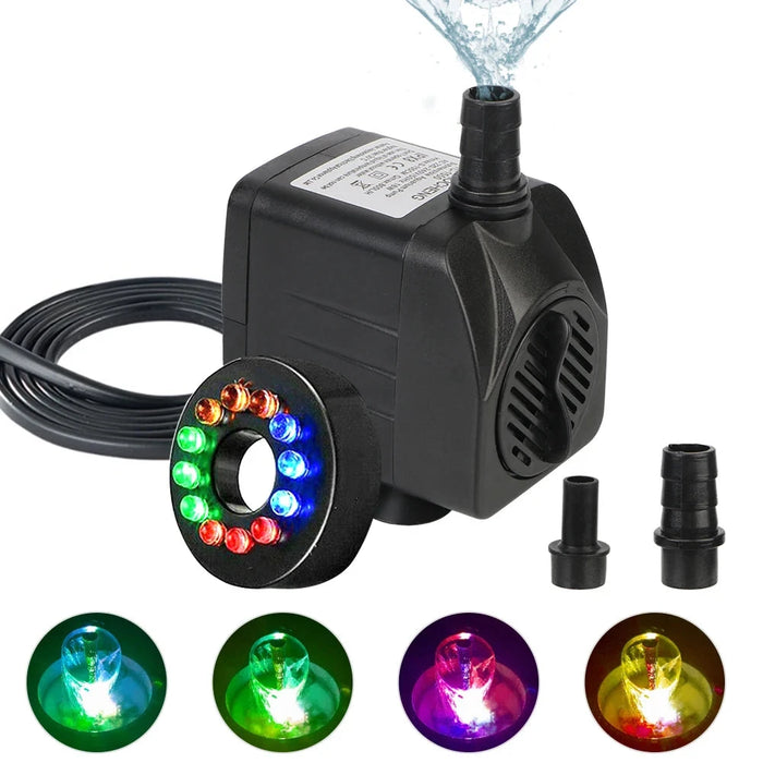 Enagua Mart Submersible Fountain Ultra-Quiet Water Pump - Waterproof with 12 LED Lights for Garden, Aquarium, Fish Tank & Bird Bath