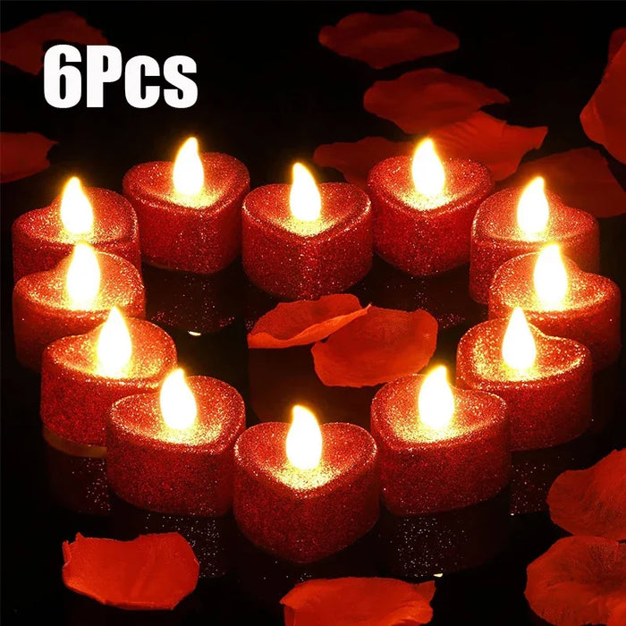 Enagua Mart Heart-Shaped LED Flameless Candle Lights - Battery-Powered Romantic Candles for Weddings and Valentine’s Day