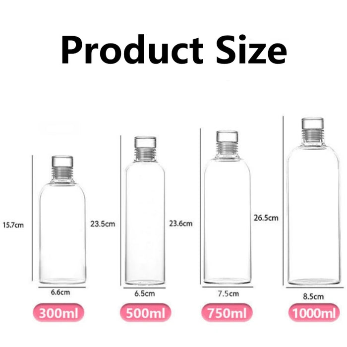 Enagua Mart Large Capacity Glass Water Bottle - 300ml/1000ml with Time Marker and Protective Cover