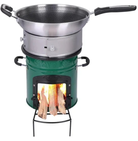 Enagua Mart Cast Iron Camping Stove - Wood-Burning Cookstove for Outdoor and Indoor Use