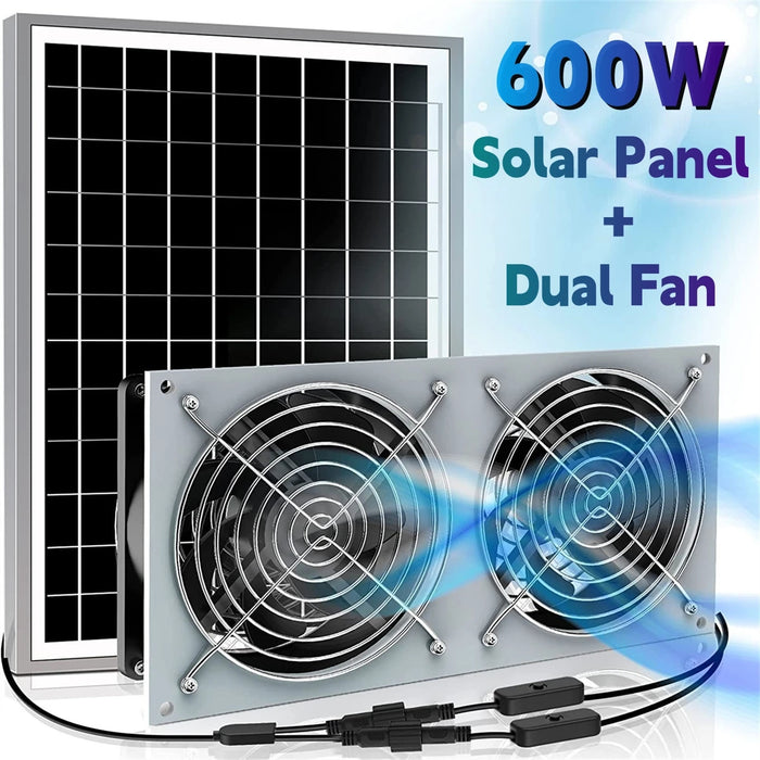 Enagua Mart 600W Solar Fan Kit - Portable Exhaust and Ventilation Fan with 18V Solar Panel for Greenhouses and Outdoor Use