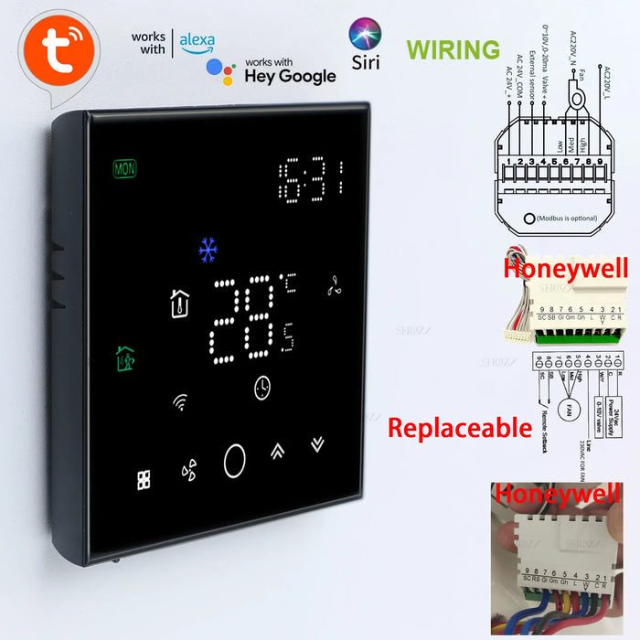 Enagua Mart Tuya Smart WiFi Thermostat - 24V Central Air Conditioner Temperature Controller with 3-Speed Fan Support for Honeywell Systems