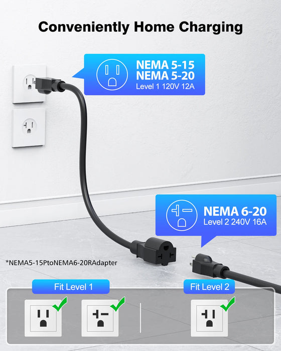 Enagua Mart EVDance Portable Level 1 Charger - 16A 110V-240V Mobile Connector for Tesla Models X, Y, 3, S