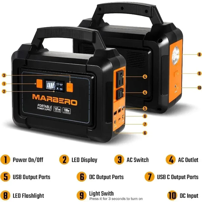 Enagua Mart Portable Power Station 200W Peak - 167Wh Solar Generator Battery Power Supply with 110V AC Outlet