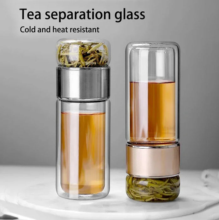 Enagua Mart 500ml Double-Layer Glass Tea Bottle - High Borosilicate Glass with Tea Infuser