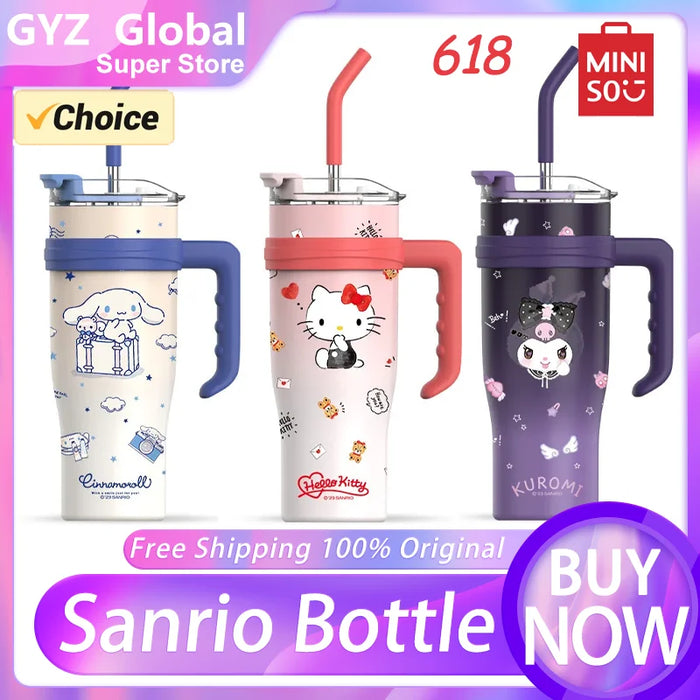 Enagua Mart 1200ml Sanrio Thermos Bottle - Cute Hello Kitty, Kuromi, Cinnamoroll, Melody Stainless Steel Water Bottle with Straw