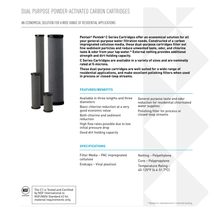 Enagua Mart Activated Carbon Impregnated Cellulose Water Filter Cartridge C1 5 Micron - High-Efficiency Filtration for Clean Water
