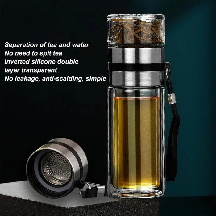 Enagua Mart Glass Tea Infuser Bottle - Leak-Proof Double Wall Tea Cup with Travel Mug Infuser