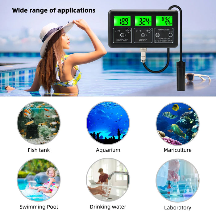 Enagua Mart RS485 Communication Multi-Function Water Quality Tester Monitor - pH, ORP, TDS, EC, CF, Temp, Humidity Meter, Aquarium Online Analyzer