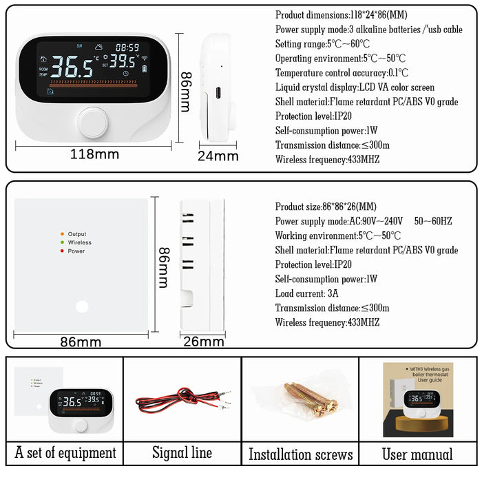 Enagua Mart Tuya Wi-Fi Smart Wireless Thermostat - RF Battery-Powered Digital Temperature Controller for Gas Boiler and Water Heating Systems