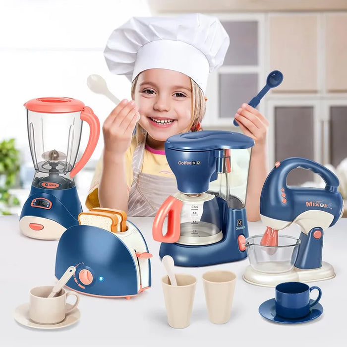 Enagua Mart Pretend Play Kitchen Appliances Toy Set - Coffee Maker, Blender, Mixer, Toaster Playset for Kids Girls and Boys