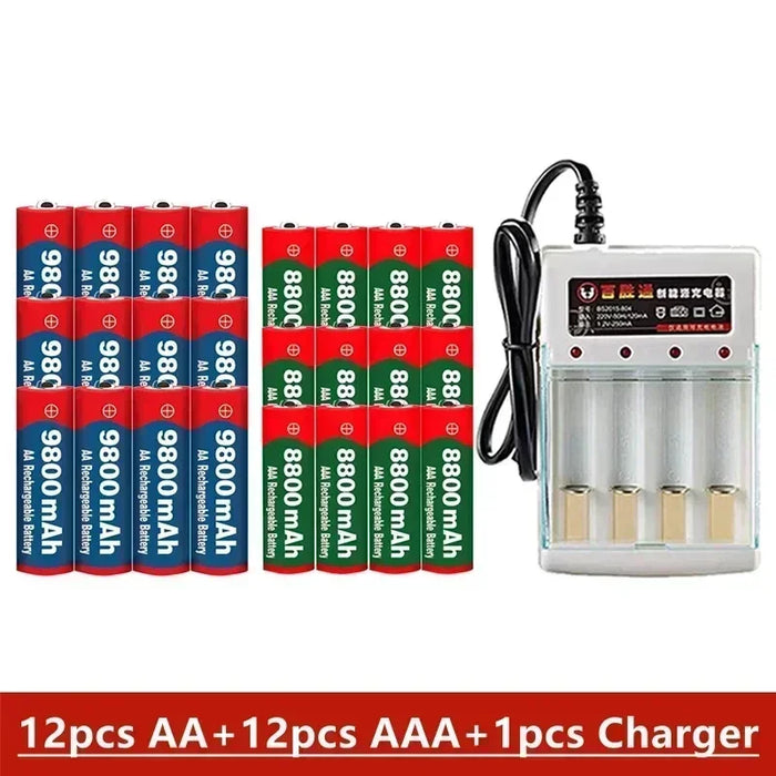 Enagua Mart Rechargeable AA/AAA Battery Pack - 1.5V 9800mAh/8800mAh Charger Set for Hair Clippers and MP3 Players