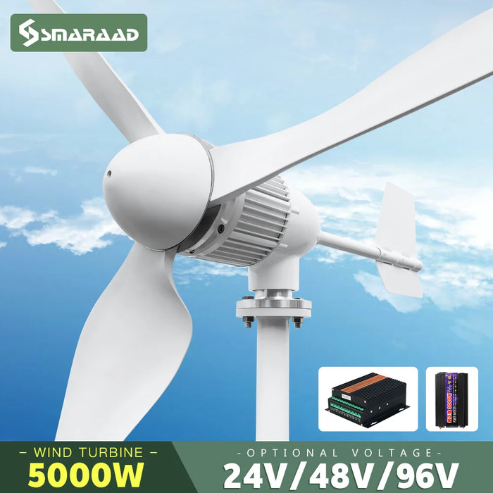 Enagua Mart 5000W 2KW Horizontal Wind Turbine Generator - Free Energy Magnetic Dynamo with 220V Inverter Output for Home Use