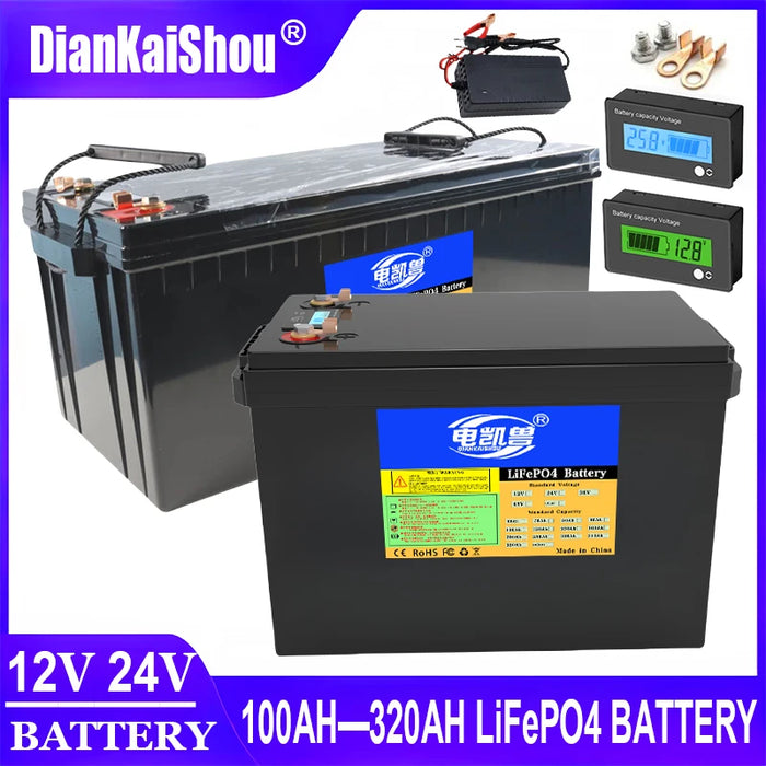 Enagua Mart LiFePO4 Battery Pack - 12V/24V 200Ah-300Ah with BMS for RV and Solar