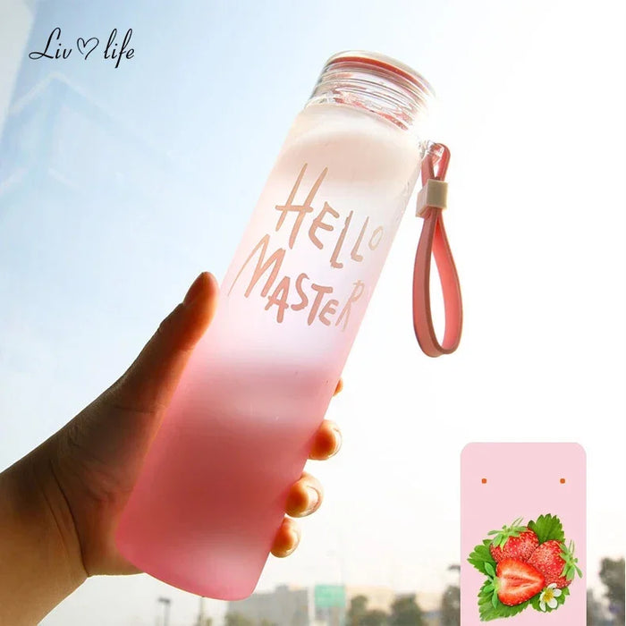 Enagua Mart 500ml Gradient Color Glass Water Bottle - Frosted Transparent Bottle with Rope Handle