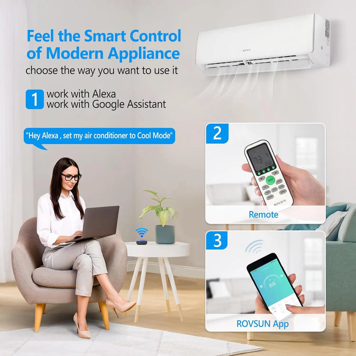 Enagua Mart 11,000 BTU WiFi Enabled Mini Split Air Conditioner Heater - 17 SEER2 115V Inverter Ductless Wall AC Unit with Pre-Charged