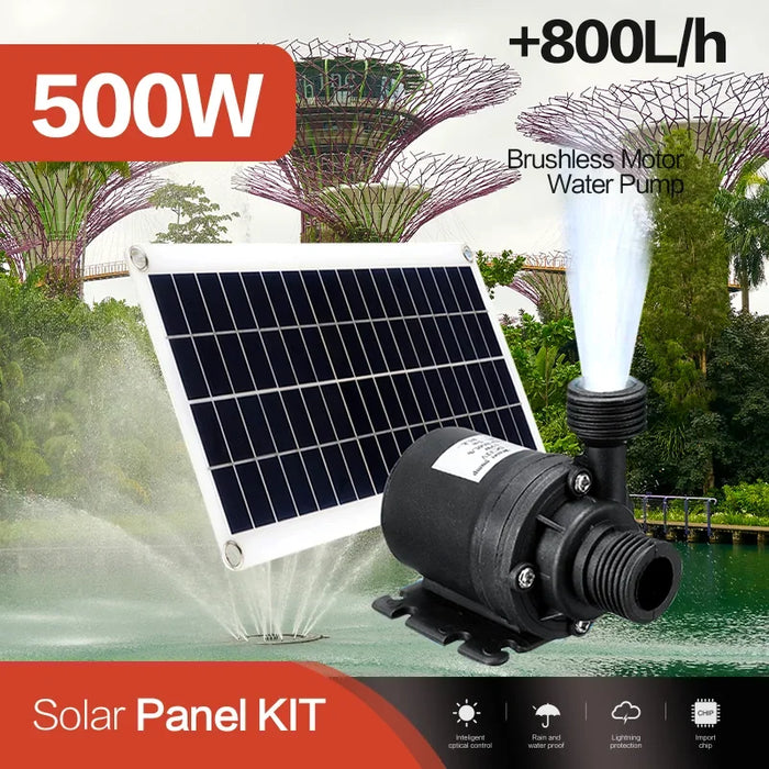 Enagua Mart 500W Brushless Solar Water Pump Kit - 800L/h with Time Control and Ultra Silent Motor for Garden and Fishbowl Decoration