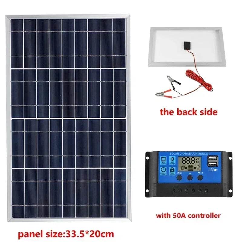 Enagua Mart 300W Solar Panel Kit - Complete 12V Polycrystalline USB Power Portable Outdoor Rechargeable Solar Generator for Home - Enagua Mart