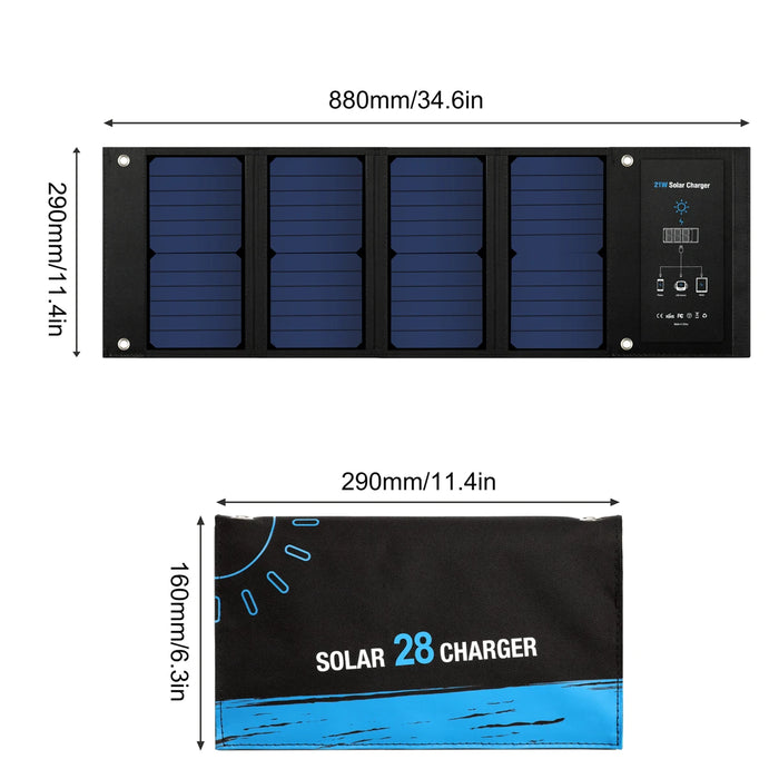 Enagua Mart Portable Solar Panel 28W - High-Power Waterproof Foldable Outdoor Charger for Hiking and Camping