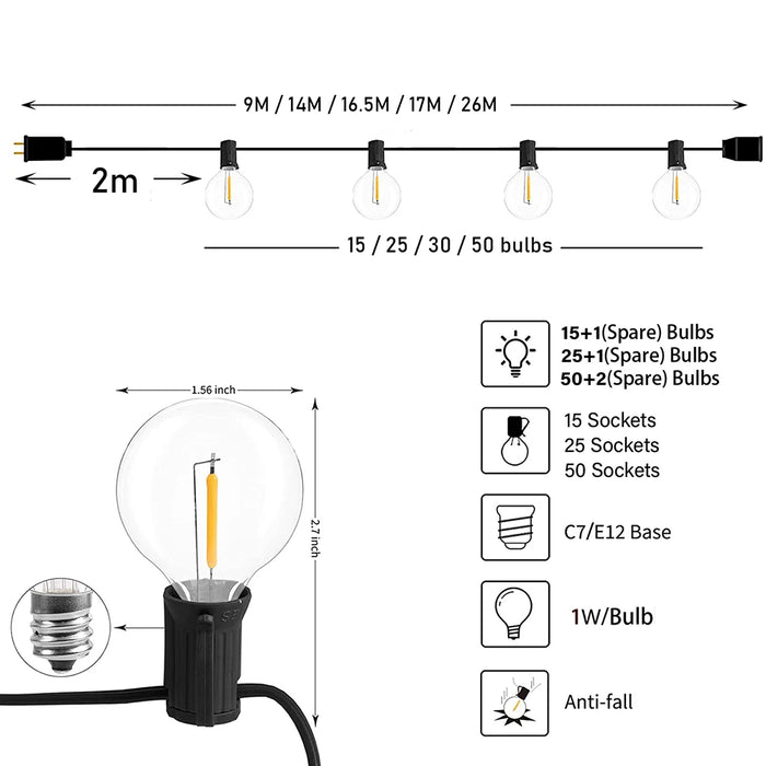 Enagua Mart Festoon LED Globe String Lights - G40 Fairy Garland for Christmas, Party & Garden Decoration