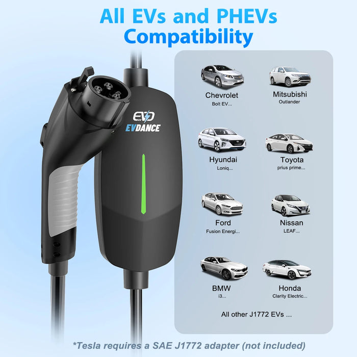 Enagua Mart EVDance Portable 16A EV Charger - Level 1 & 2 SAE J1772 with 25ft Charging Cable