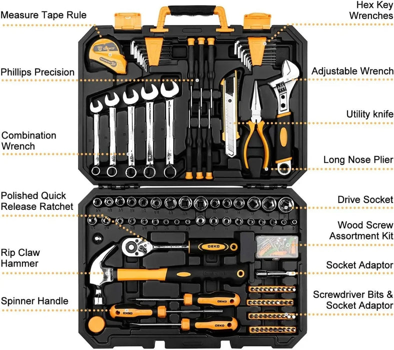 Enagua Mart 158-Piece Complete Household Tool Kit - Hand Tool Set for Automotive & Home Repair