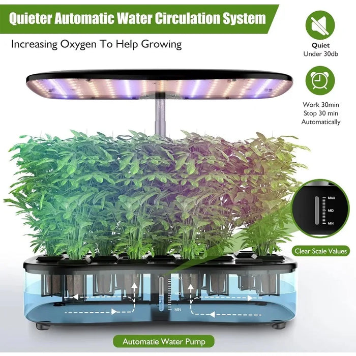 Enagua Mart Indoor Hydroponics Growing System - 12 Pods with Remote Control & Auto LED Grow Light