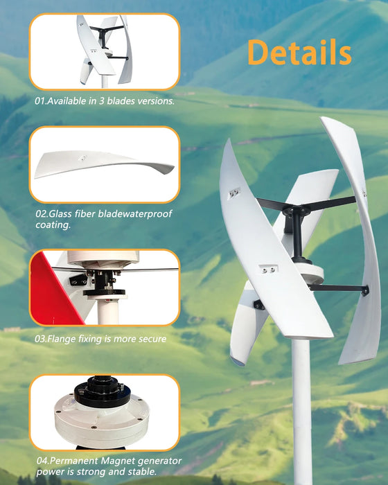 Enagua Mart 15,000W/20,000W Vertical Axis Permanent Maglev Wind Turbine Generator - 12V/24V/48V Off-Grid Inverter