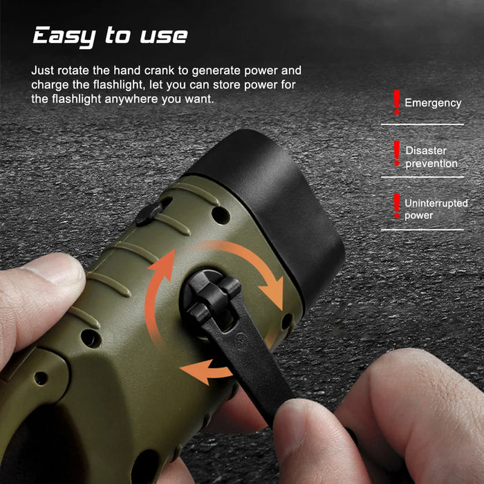 Enagua Mart Solar Hand Crank Flashlight - LED Torch with Rechargeable Battery for Emergency Use