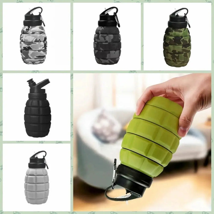 Enagua Mart Silicone Retractable Grenade Water Bottle - Foldable Collapsible Sports Water Bottle, 580ml, High-Temperature Resistant