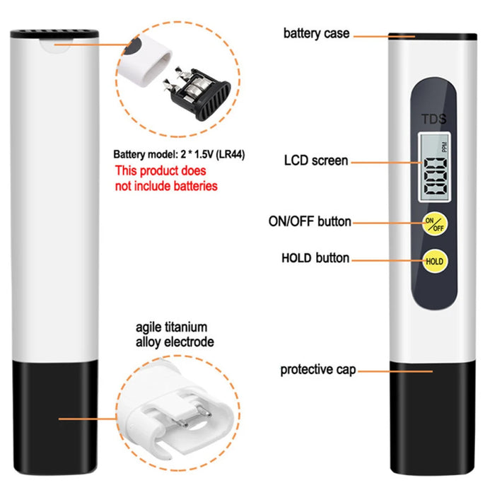 Enagua Mart Digital TDS Meter - Water Quality Tester for Drinking Water, Aquariums, Hydroponics, and Pools (0-9990 ppm)