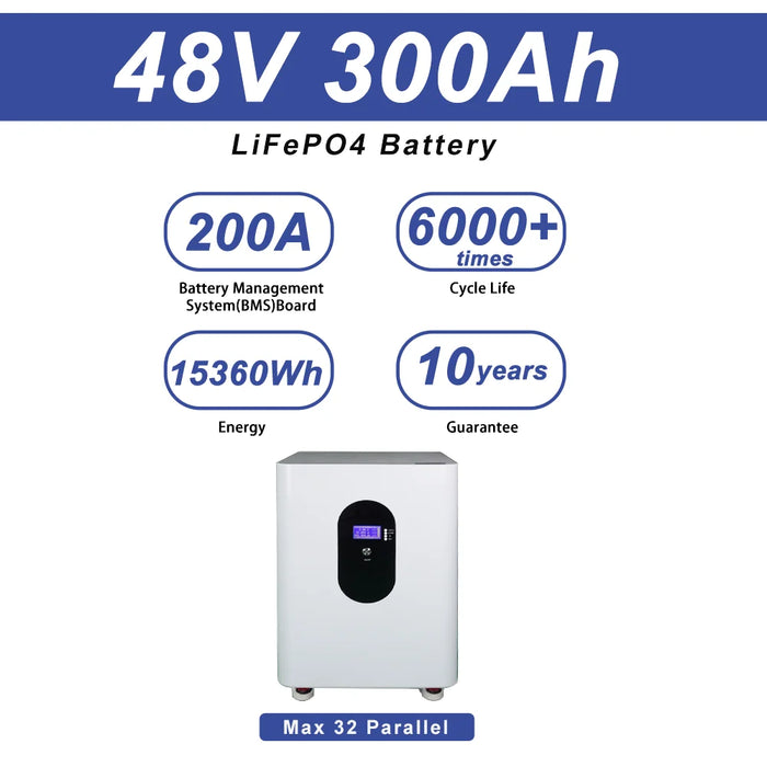 Enagua Mart 48V 300Ah LiFePO4 Battery Pack - 8000 Cycles for Solar and Off-Grid Systems