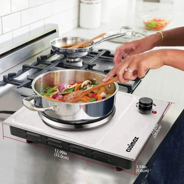 Enagua Mart Electric Hot Plate - Single Burner Portable Countertop Stove, Stainless Steel, Easy to Clean