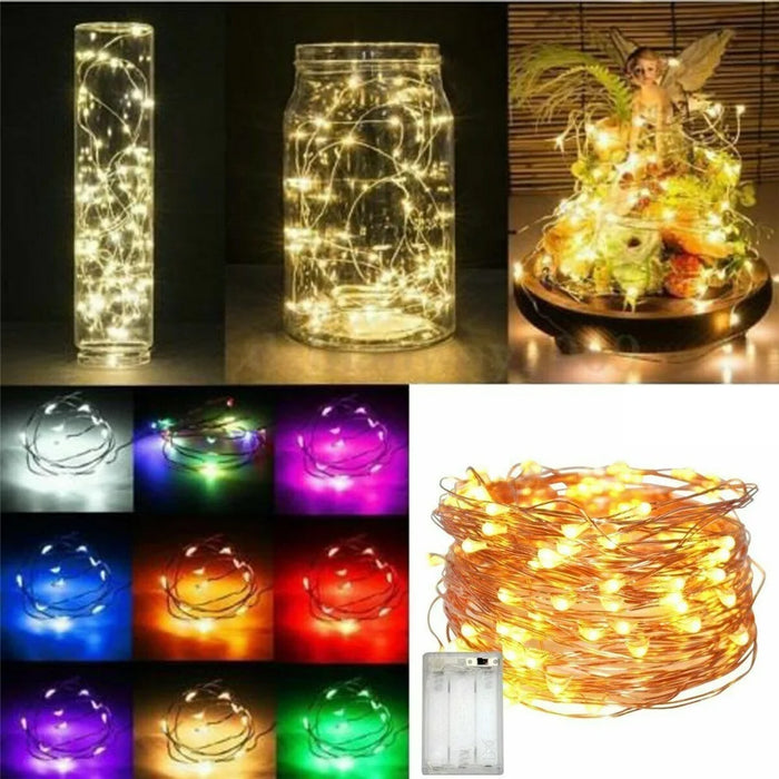 Enagua Mart Micro 20-100 LED Fairy Lights String - Battery-Powered Copper and Silver Wire for Xmas and Party Decor