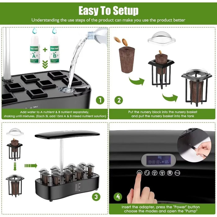 Enagua Mart Indoor Hydroponics Growing System - 12 Pods with Remote Control & Auto LED Grow Light