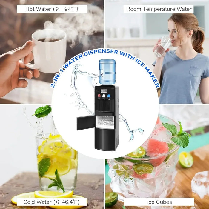 Enagua Mart Water Dispenser & Cooler for 3-5 Gallon Bottles - 3-in-1 Ice Maker with Child Safety Lock