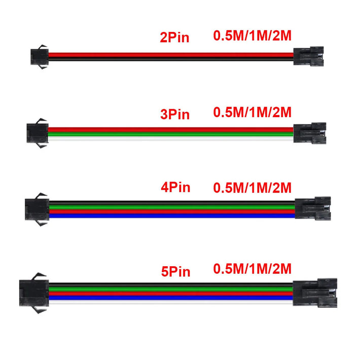 Enagua Mart JST LED Connector Extension Cable - 2/3/4/5 Pin Double-Ended Plug for RGB/RGBWW LED Strips