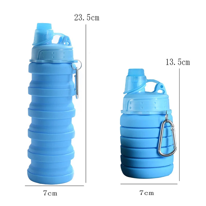 Enagua Mart 500ml Portable Retractable Water Bottle - Silicone Folding Bottle with Carabiner for Travel and Outdoor