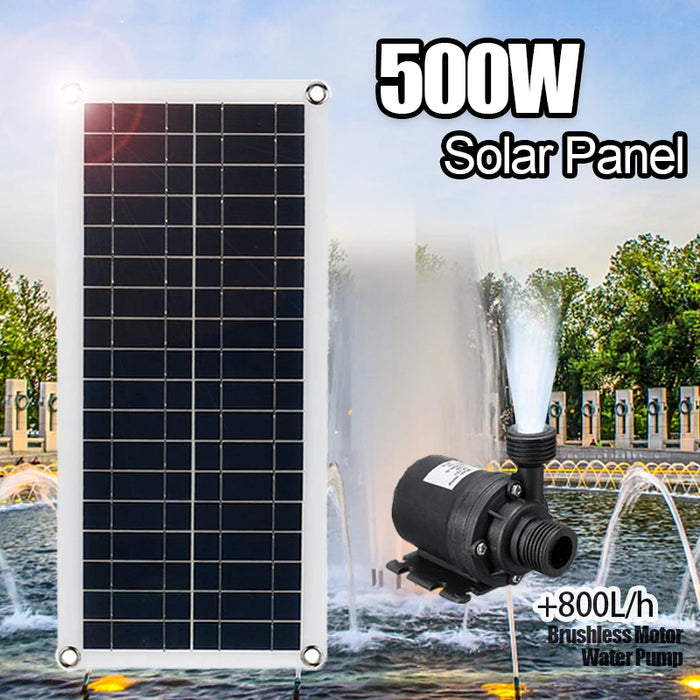 Enagua Mart 500W Solar Water Pump Set - 800L/h Ultra Quiet Submersible Pump for Fish Ponds and Garden Fountains